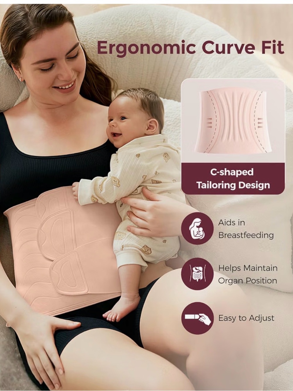 NWT -Momcozy Ergowrap Postpartum Belly Band, 3D Lifting & Ergonomic Back Support - Picture 4 of 8